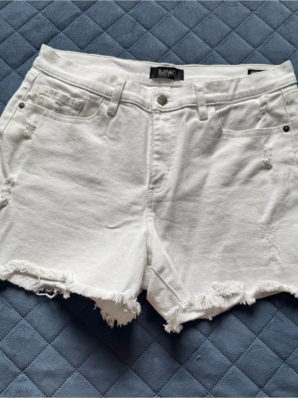 Buffalo David Bitton White Frayed Hem Denim Shorts